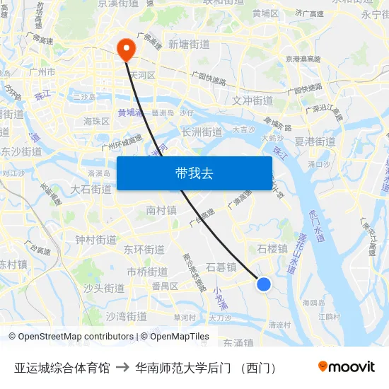 亚运城综合体育馆 to 华南师范大学后门 （西门） map
