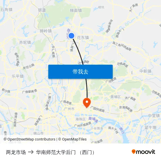 两龙市场 to 华南师范大学后门 （西门） map