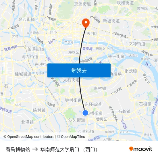 番禺博物馆 to 华南师范大学后门 （西门） map