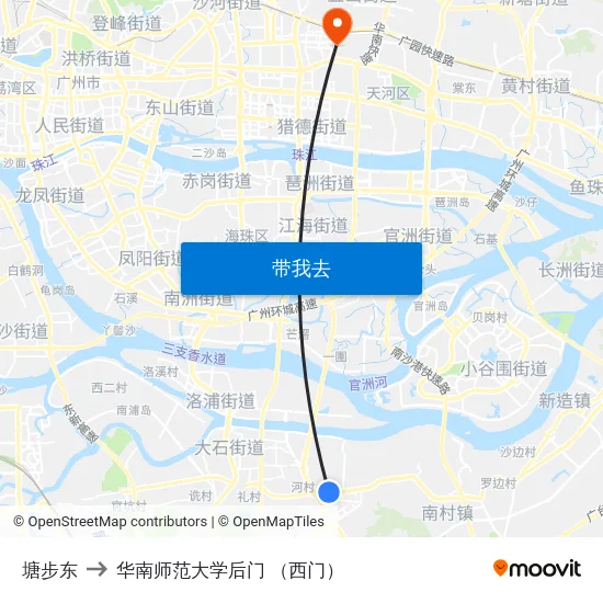 塘步东 to 华南师范大学后门 （西门） map