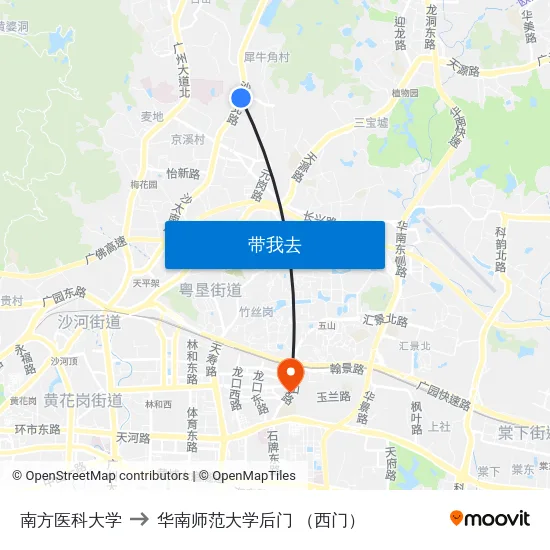 南方医科大学 to 华南师范大学后门 （西门） map