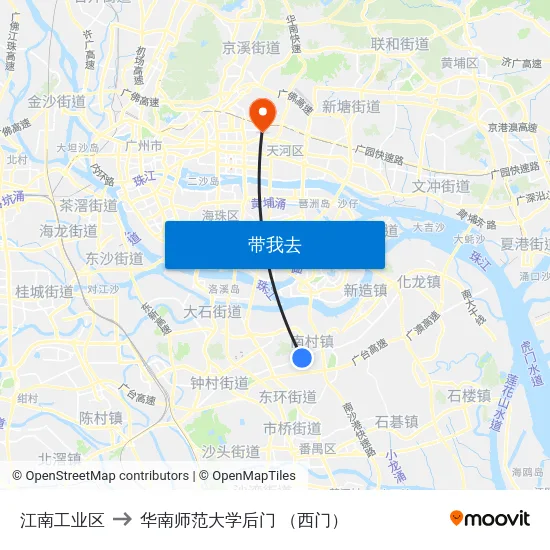 江南工业区 to 华南师范大学后门 （西门） map