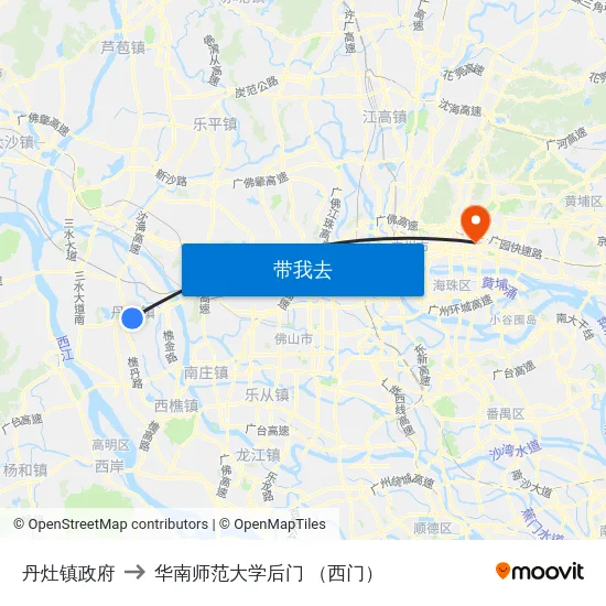 丹灶镇政府 to 华南师范大学后门 （西门） map