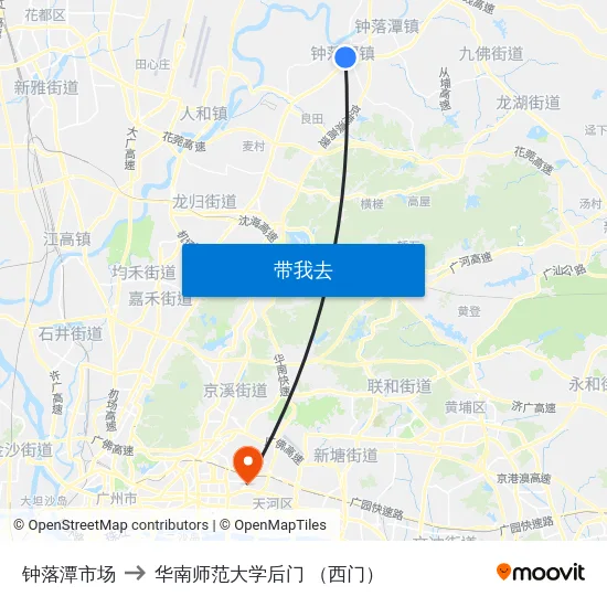 钟落潭市场 to 华南师范大学后门 （西门） map