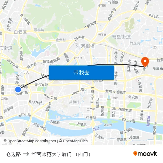 仓边路 to 华南师范大学后门 （西门） map