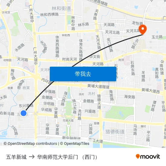 五羊新城 to 华南师范大学后门 （西门） map