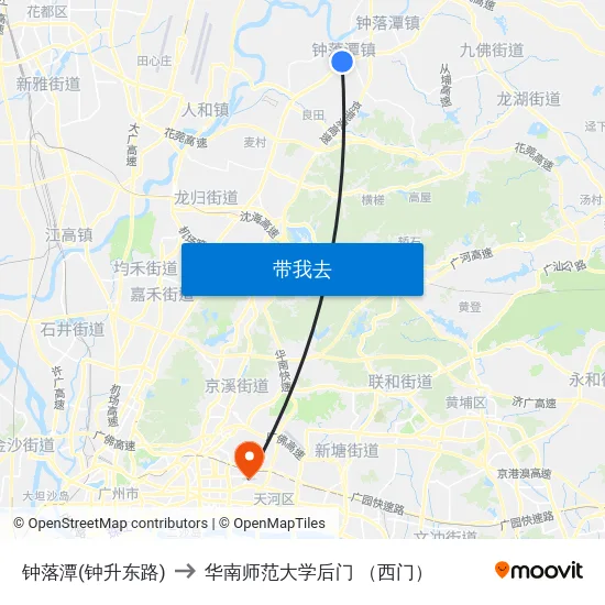 钟落潭(钟升东路) to 华南师范大学后门 （西门） map