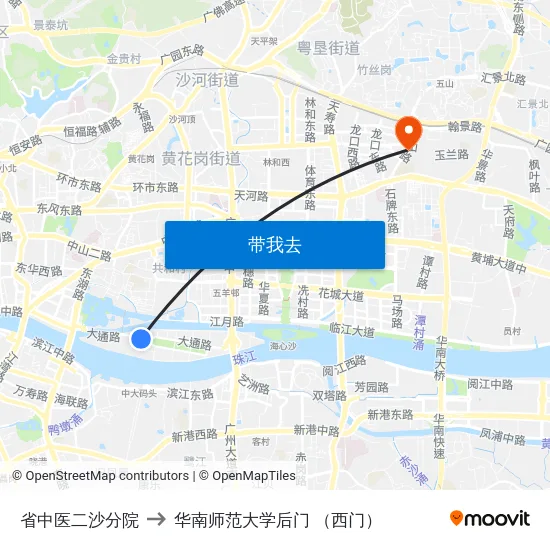 省中医二沙分院 to 华南师范大学后门 （西门） map