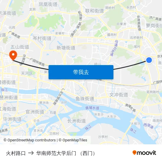 火村路口 to 华南师范大学后门 （西门） map