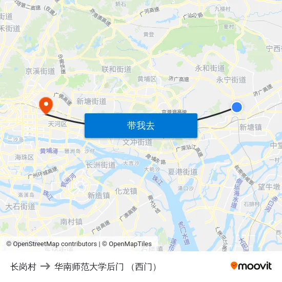 长岗村 to 华南师范大学后门 （西门） map