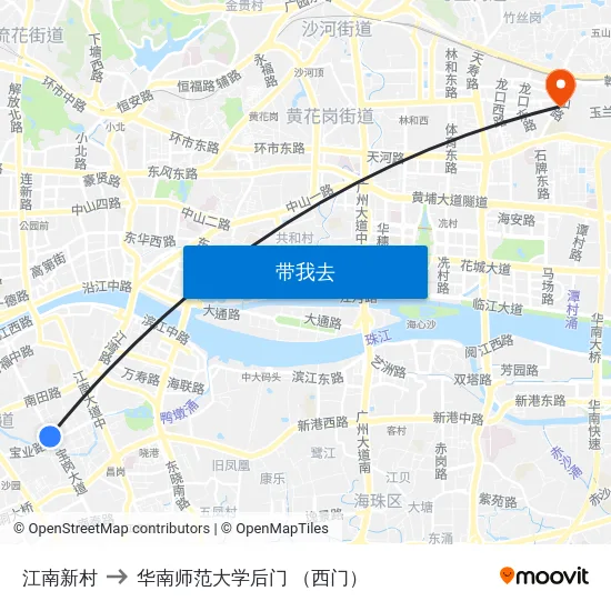 江南新村 to 华南师范大学后门 （西门） map