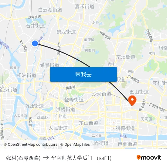 张村(石潭西路) to 华南师范大学后门 （西门） map