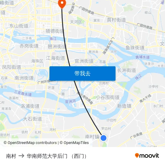 南村 to 华南师范大学后门 （西门） map