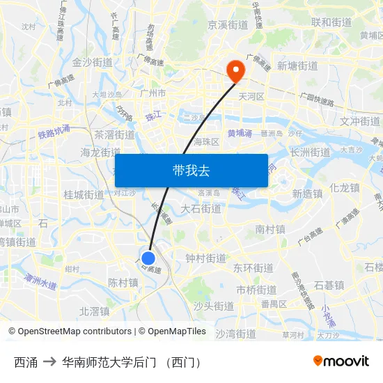 西涌 to 华南师范大学后门 （西门） map
