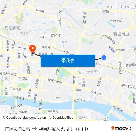 广氮花园总站 to 华南师范大学后门 （西门） map