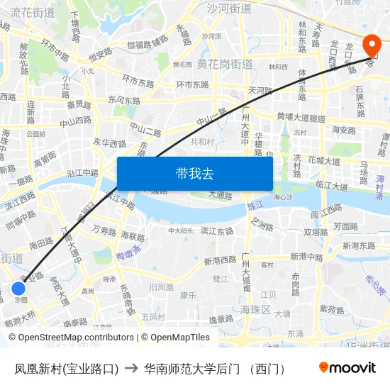 凤凰新村(宝业路口) to 华南师范大学后门 （西门） map