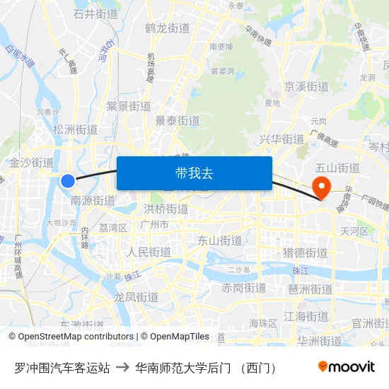 罗冲围汽车客运站 to 华南师范大学后门 （西门） map