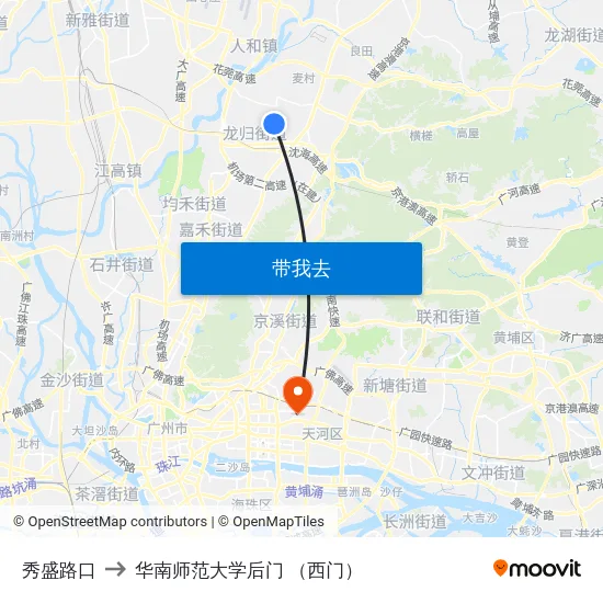 秀盛路口 to 华南师范大学后门 （西门） map