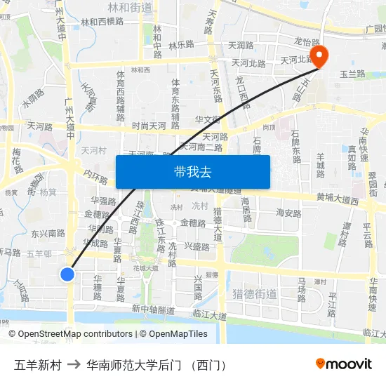 五羊新村 to 华南师范大学后门 （西门） map