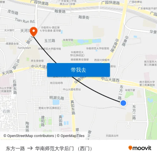 东方一路 to 华南师范大学后门 （西门） map