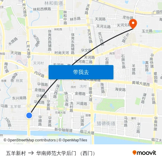 五羊新村 to 华南师范大学后门 （西门） map