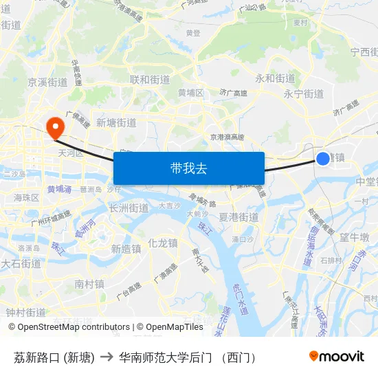 荔新路口 (新塘) to 华南师范大学后门 （西门） map