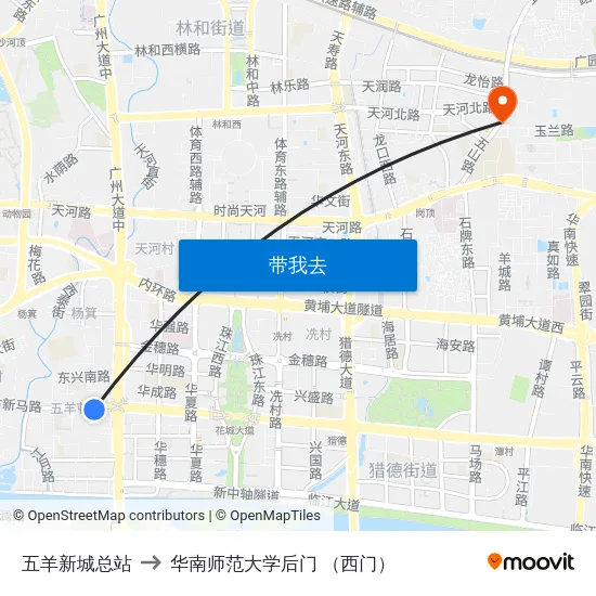 五羊新城总站 to 华南师范大学后门 （西门） map