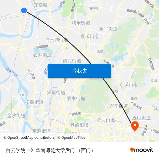 白云学院 to 华南师范大学后门 （西门） map