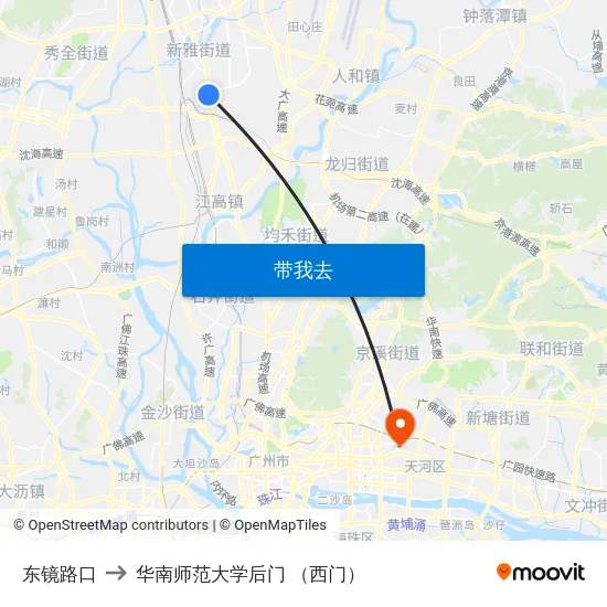 东镜路口 to 华南师范大学后门 （西门） map