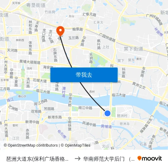 琶洲大道东(保利广场香格里拉酒店) to 华南师范大学后门 （西门） map