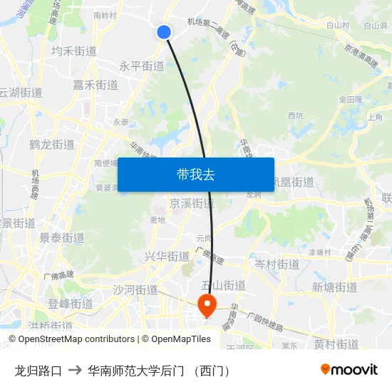 龙归路口 to 华南师范大学后门 （西门） map