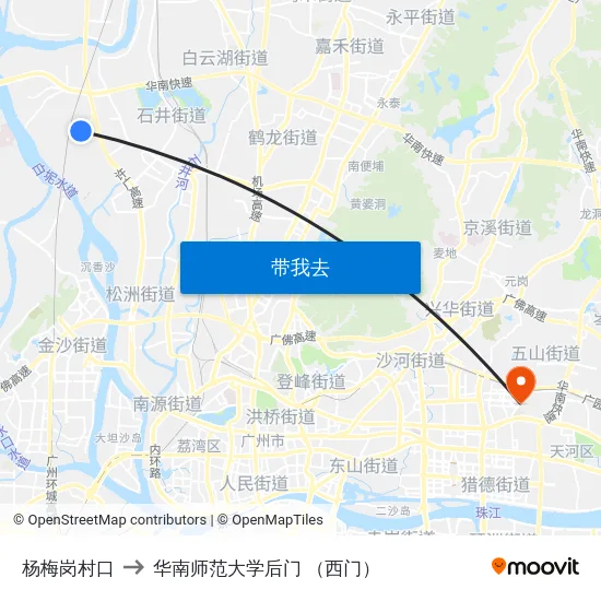 杨梅岗村口 to 华南师范大学后门 （西门） map