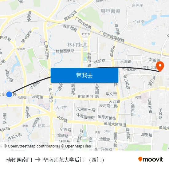 动物园南门 to 华南师范大学后门 （西门） map