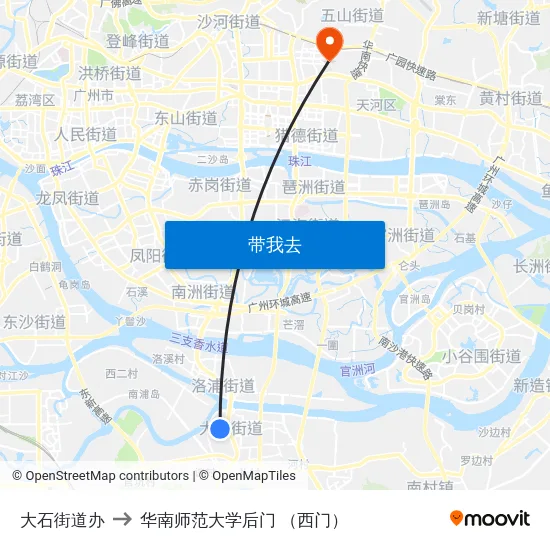 大石街道办 to 华南师范大学后门 （西门） map