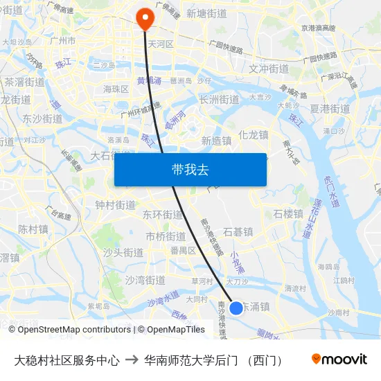 大稳村社区服务中心 to 华南师范大学后门 （西门） map