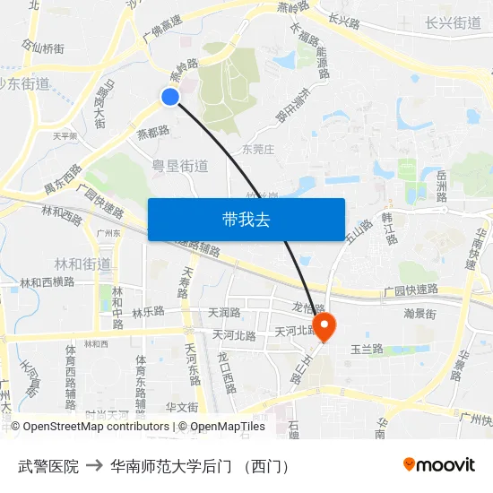 武警医院 to 华南师范大学后门 （西门） map