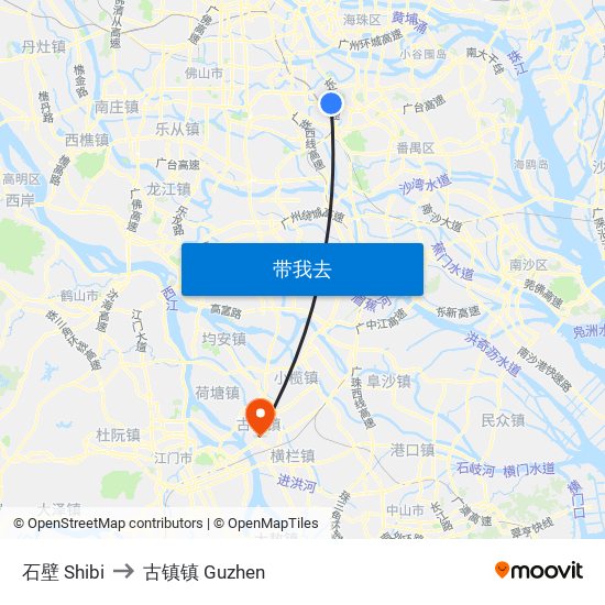 石壁 Shibi to 古镇镇 Guzhen map