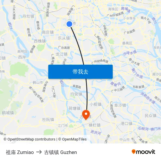 祖庙 Zumiao to 古镇镇 Guzhen map