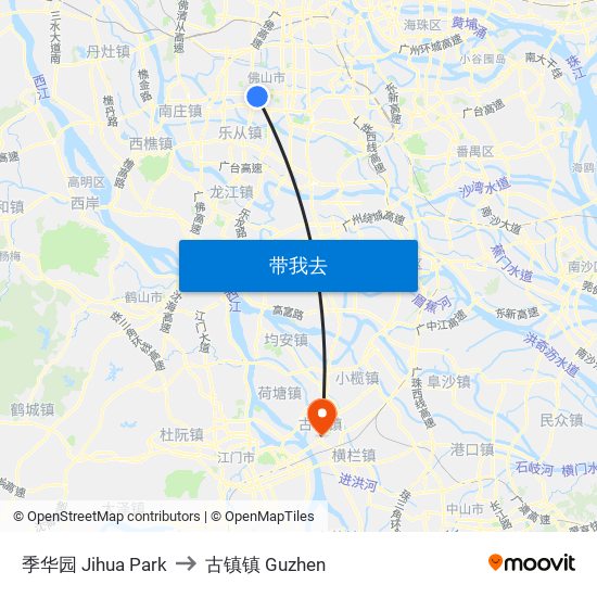 季华园 Jihua Park to 古镇镇 Guzhen map