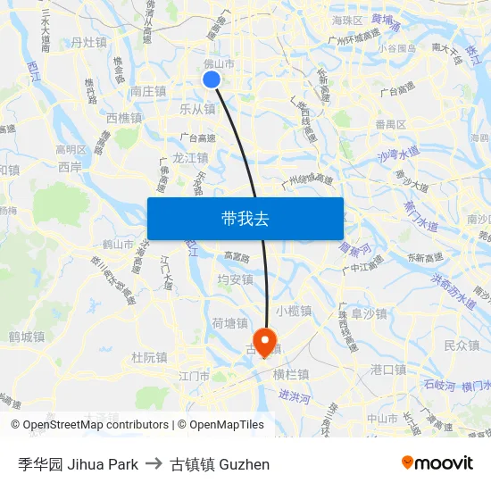 季华园 Jihua Park to 古镇镇 Guzhen map