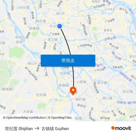 世纪莲 Shijilian to 古镇镇 Guzhen map