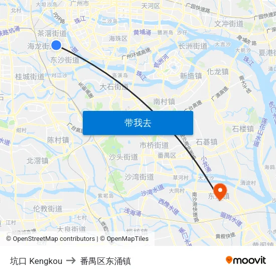 坑口 Kengkou to 番禺区东涌镇 map
