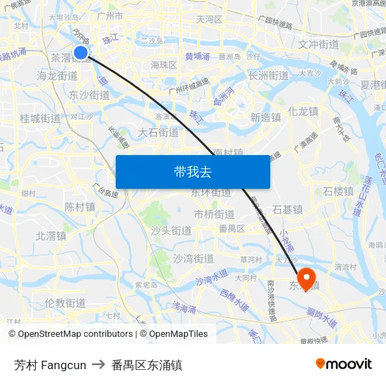 芳村 Fangcun to 番禺区东涌镇 map