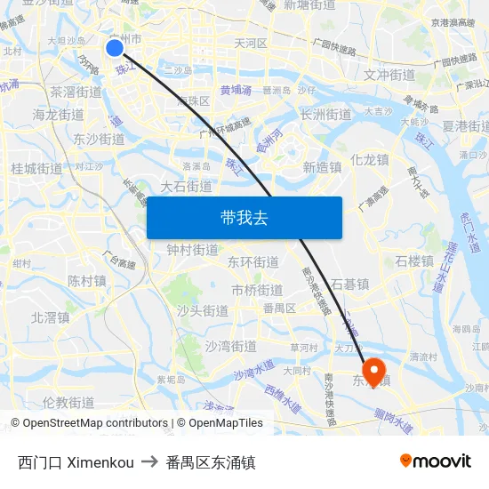 西门口 Ximenkou to 番禺区东涌镇 map
