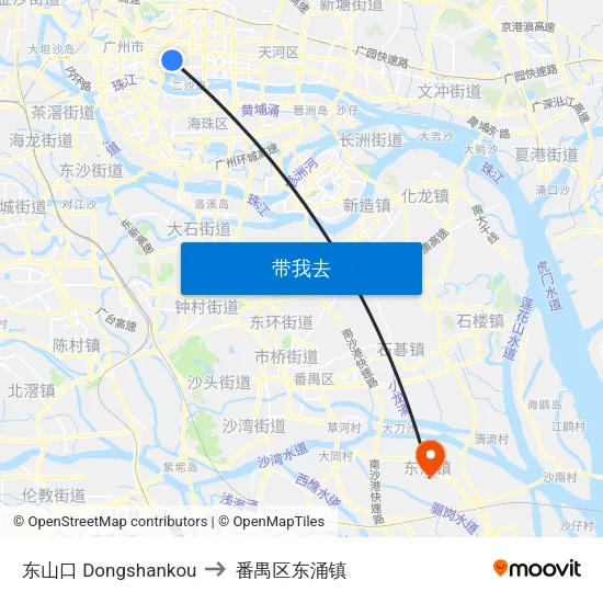 东山口 Dongshankou to 番禺区东涌镇 map