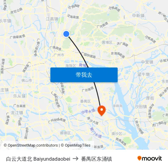 白云大道北 Baiyundadaobei to 番禺区东涌镇 map