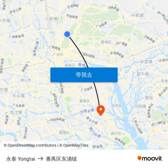 永泰 Yongtai to 番禺区东涌镇 map