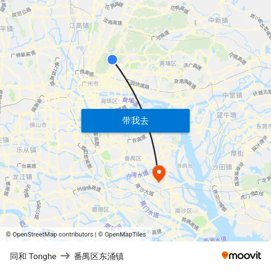 同和 Tonghe to 番禺区东涌镇 map