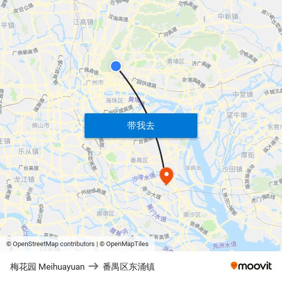 梅花园 Meihuayuan to 番禺区东涌镇 map