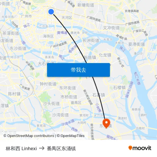 林和西 Linhexi to 番禺区东涌镇 map